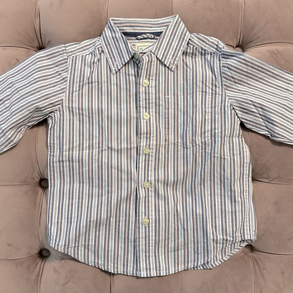 4T Blue and White Button Down Shirt Classic Stripes